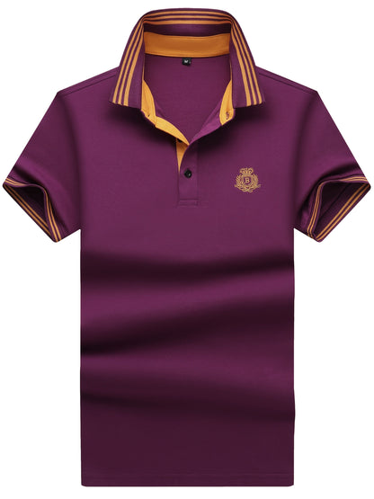 Men's Polo Shirt with Striped Collar and Embroidery – Sporty-Elegant Casual Style