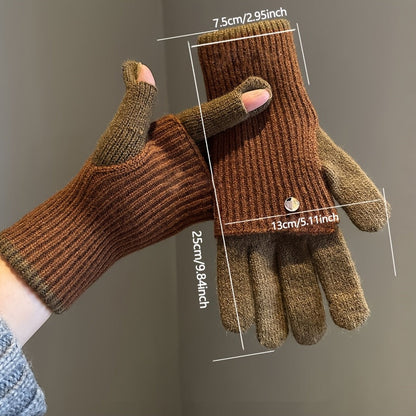 Two-tone knitted gloves with detachable mittens
