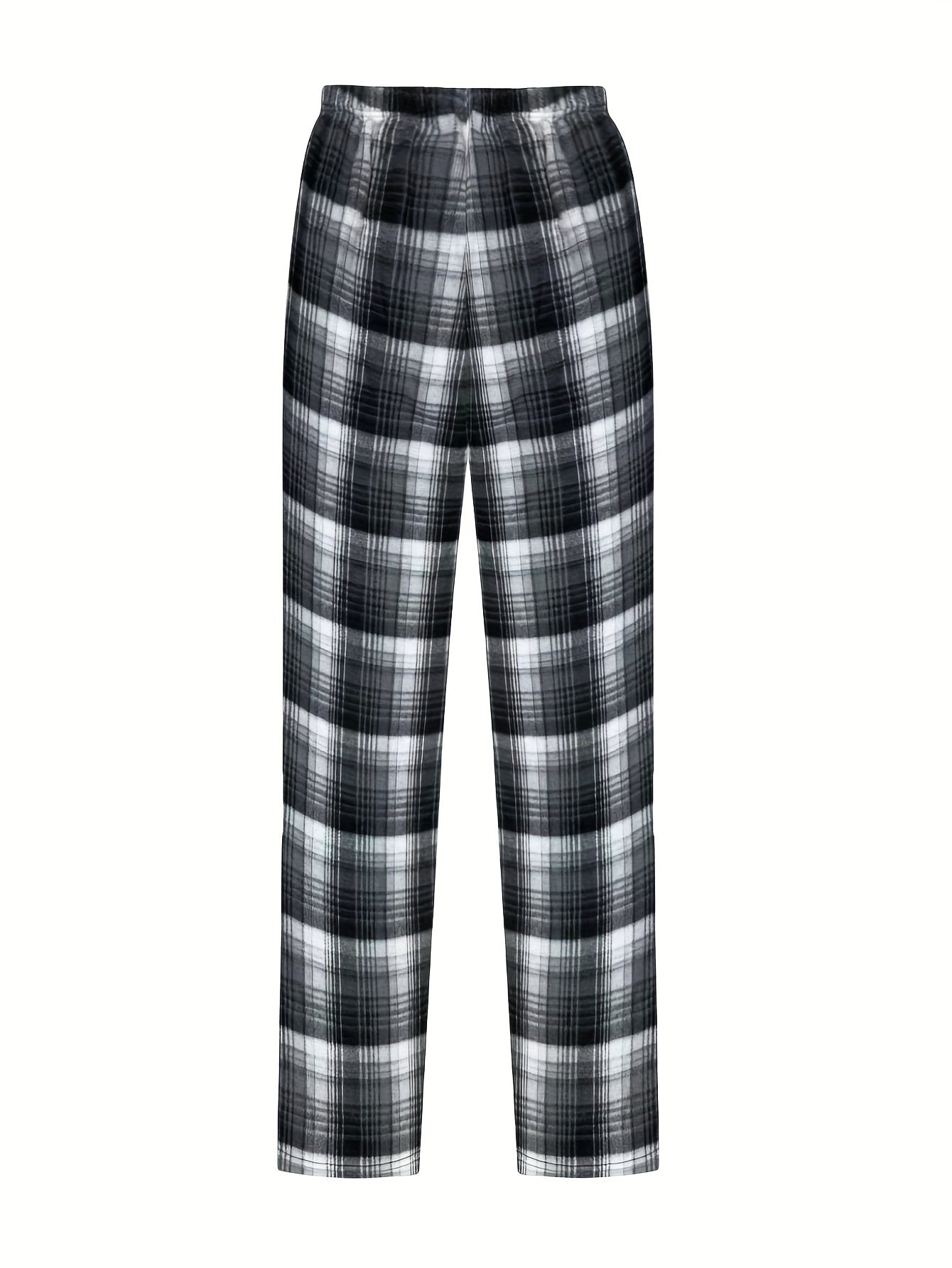 Men's plaid jogger pants, fleece look, elastic waistband