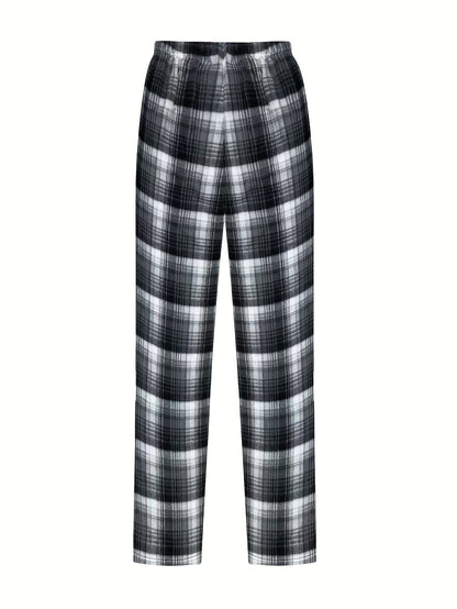 Men's plaid jogger pants, fleece look, elastic waistband