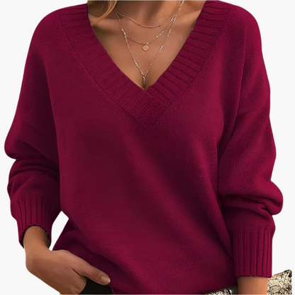 Damen Pullover mit V-Ausschnitt – Eleganter Strickpullover für Büro, Freizeit & Winter