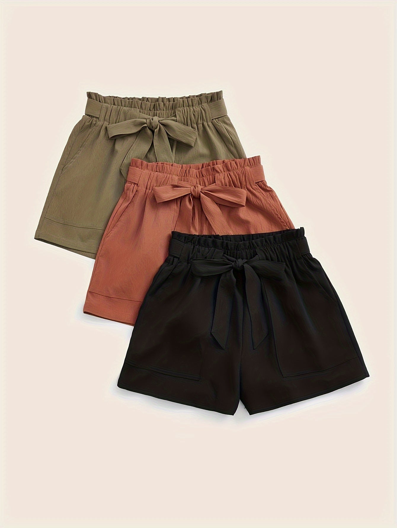 Damen Sommer Shorts mit Schleife – Lässige Strandshorts, 3er Pack, Elastischer Bund, Ideal für Urlaub und Freizeit