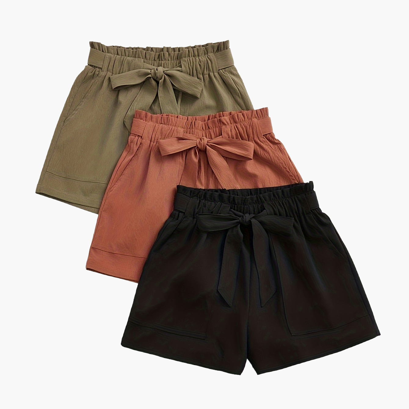 Damen Sommer Shorts mit Schleife – Lässige Strandshorts, 3er Pack, Elastischer Bund, Ideal für Urlaub und Freizeit