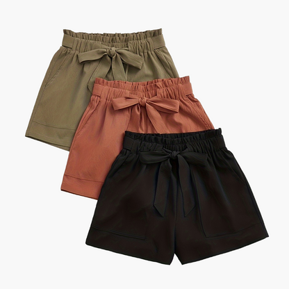 Damen Sommer Shorts mit Schleife – Lässige Strandshorts, 3er Pack, Elastischer Bund, Ideal für Urlaub und Freizeit