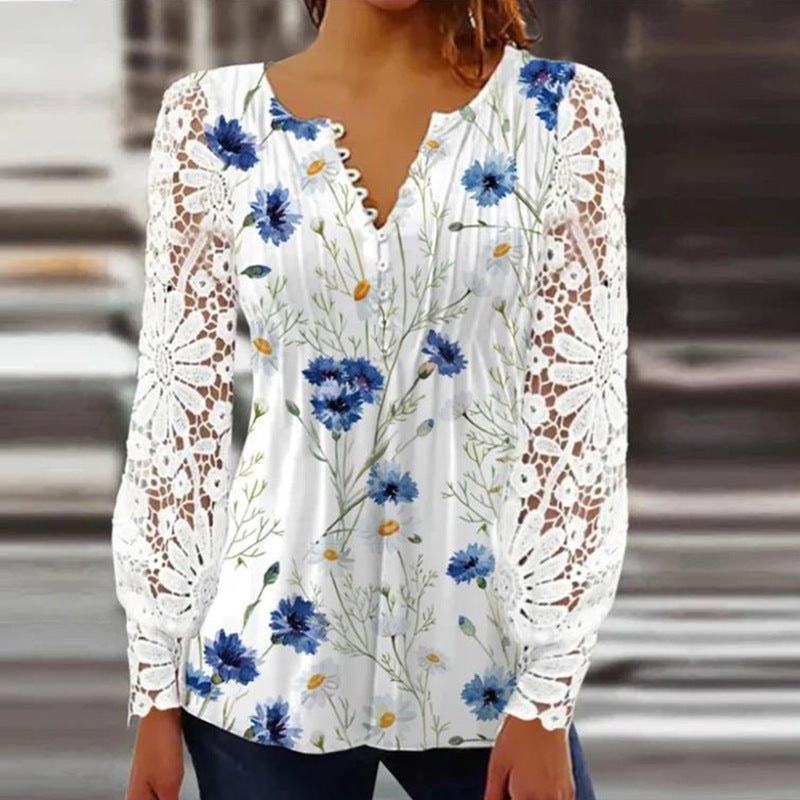 Sandra – Elegant T-shirt with lace sleeves and pleats in solid color