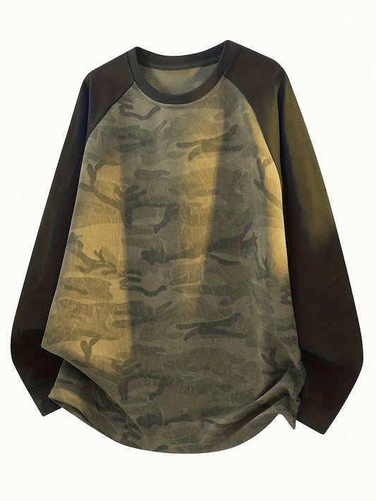 Unisex long-sleeve shirt, camouflage, raglan sleeves, crew neck, casual