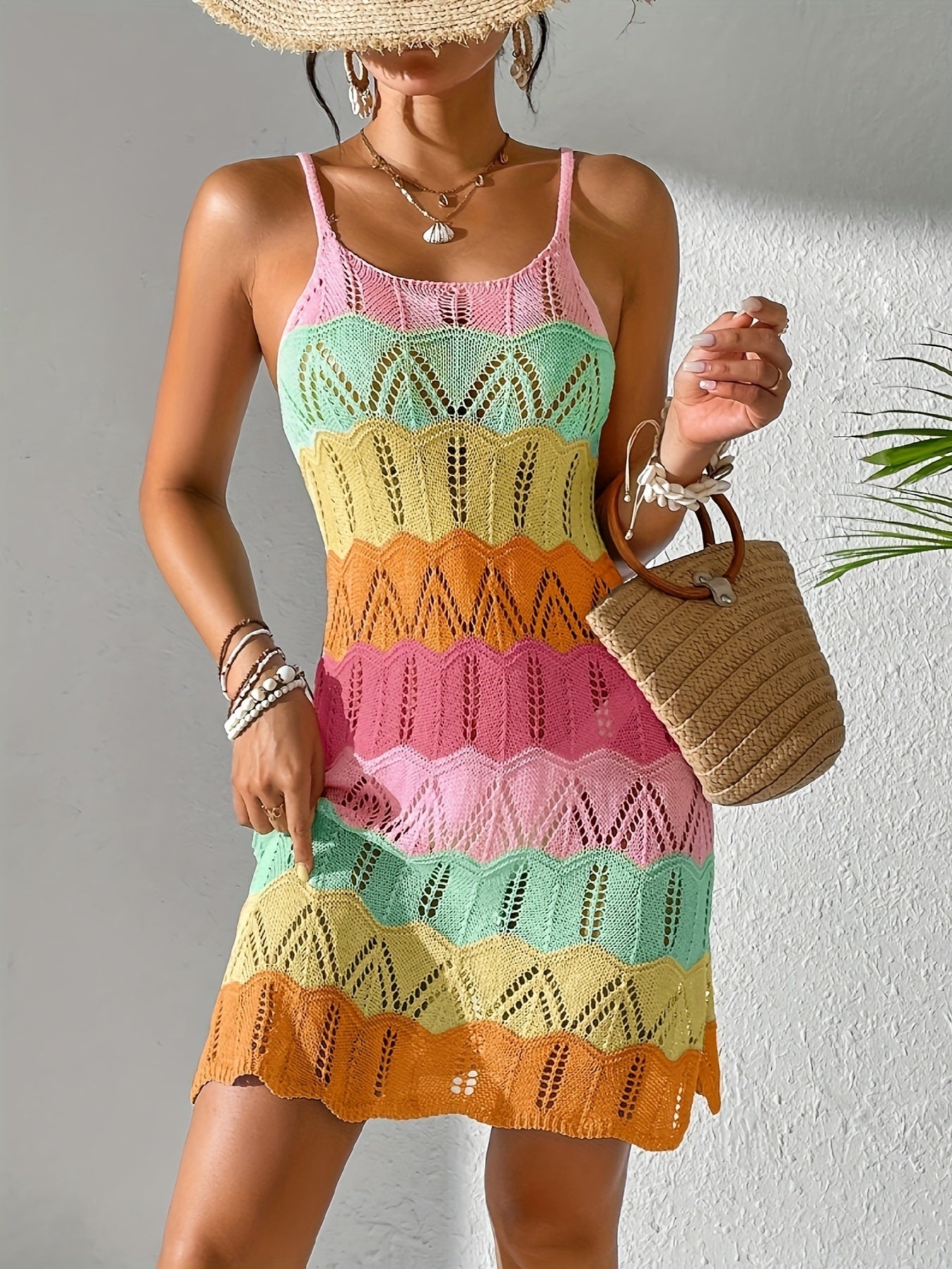 Women's Boho Mini Summer Dress with Chevron Pattern, Beach and Vacation Outfit