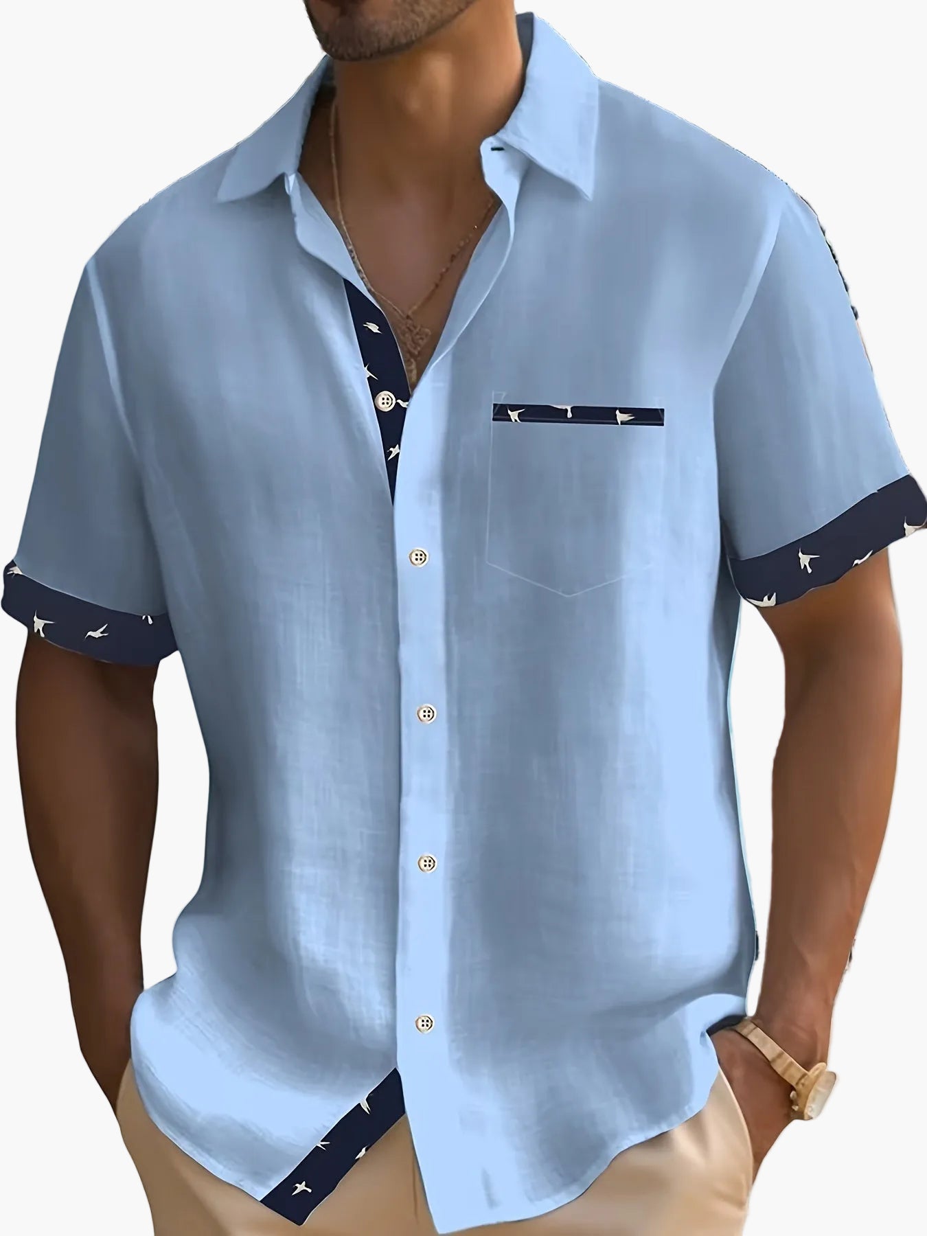 Men's Summer Short-Sleeve Casual Shirt with Contrast Details – Perfect for Vacation & Everyday Wear