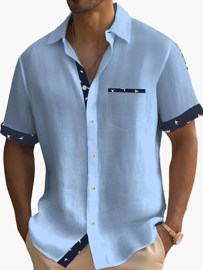 Men's Summer Short-Sleeve Casual Shirt with Contrast Details – Perfect for Vacation & Everyday Wear