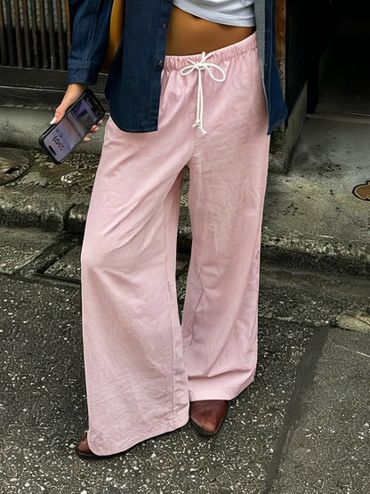 Women's Wide High Waist Casual Pants with Drawstring – Modern Street Style Pants for Spring and Summer