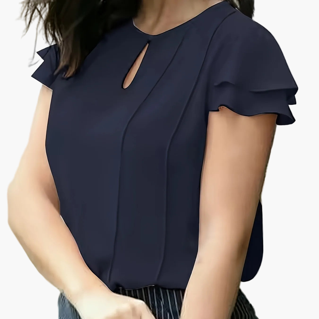 Women's Elegant Blouse with Ruffled Sleeves and Keyhole Neckline – Perfect for Office & Casual Wear