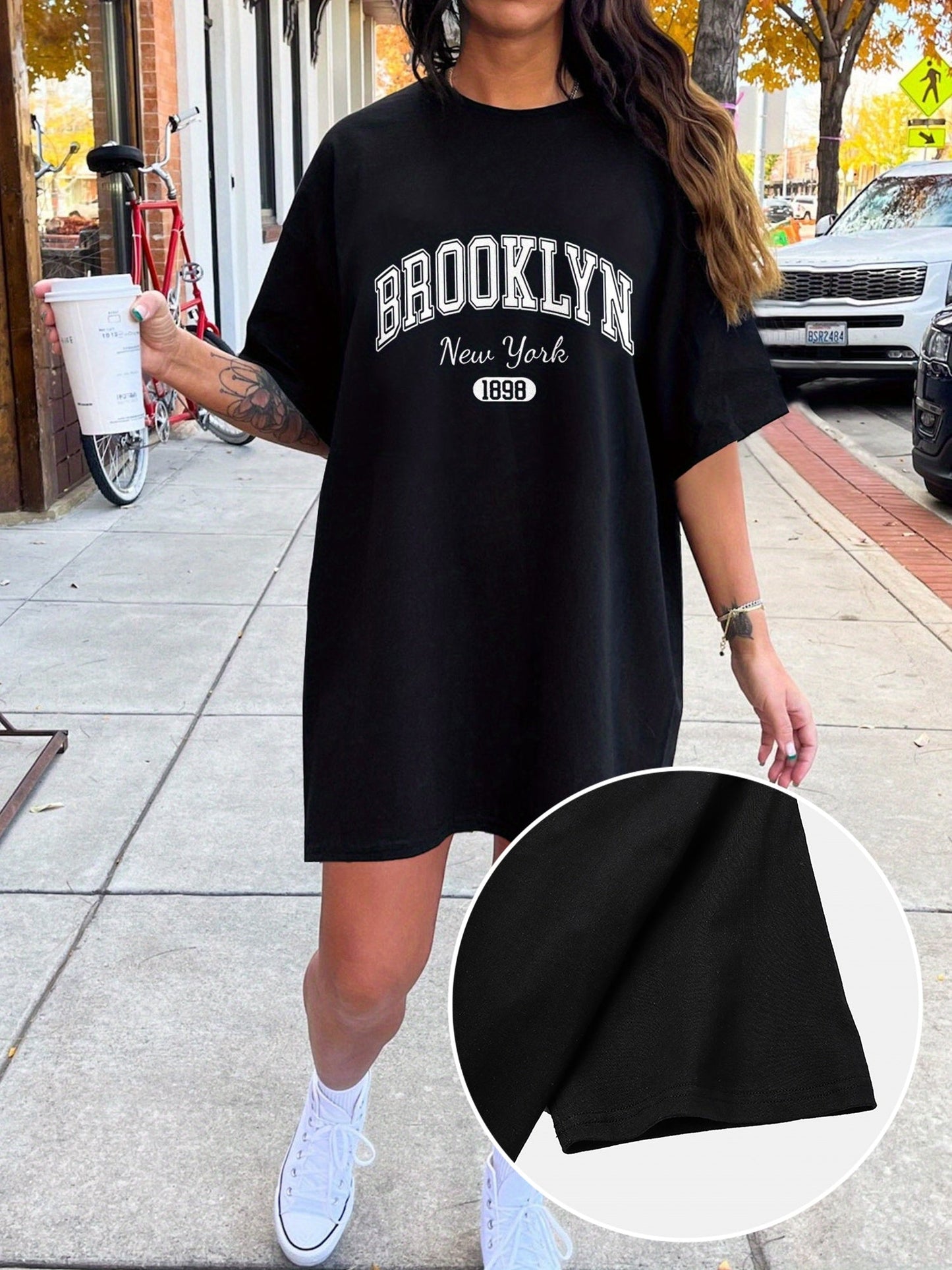Women's Oversize T-Shirt Dress Brooklyn New York Streetwear Casual