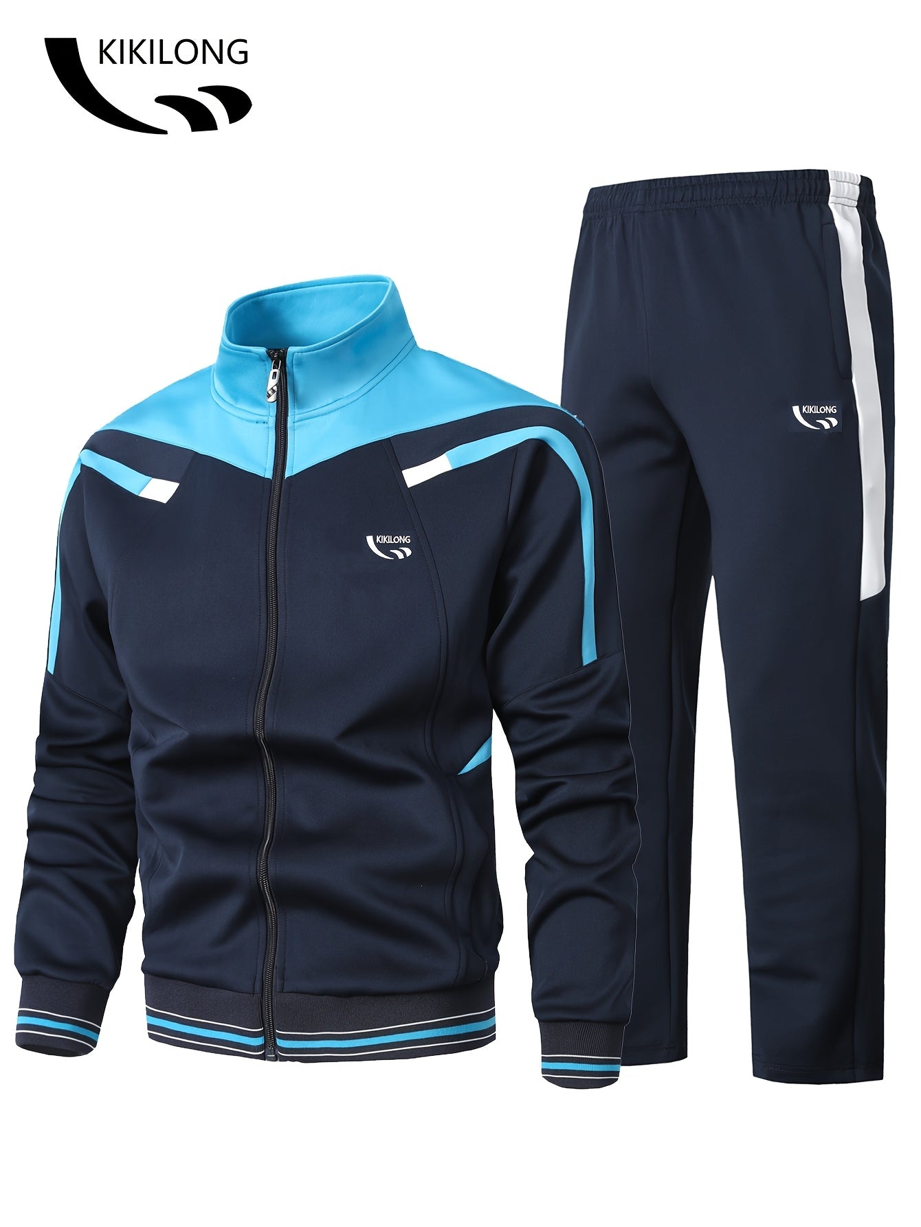 Men’s two-piece tracksuit with stand-up collar jacket and pants
