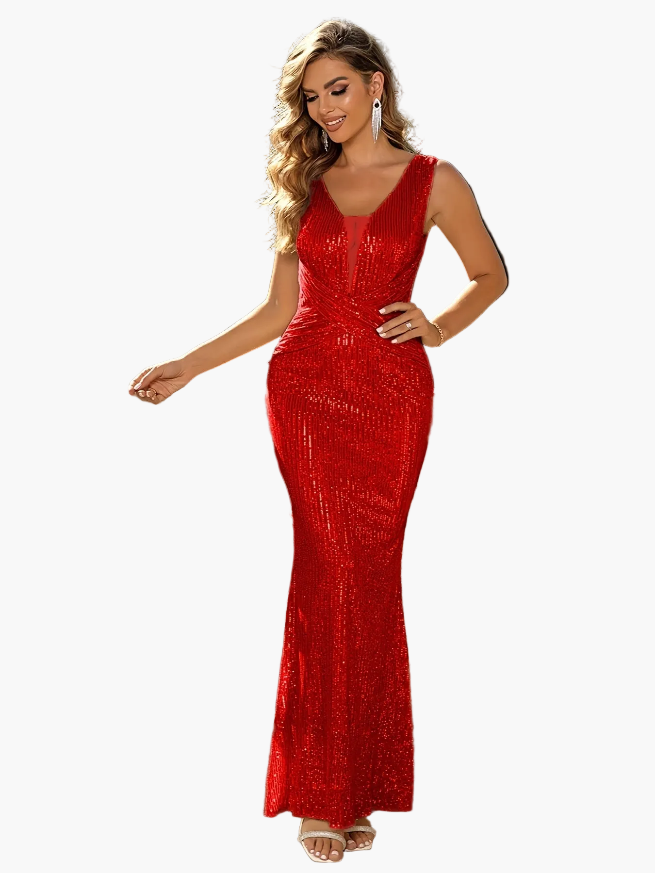Women's Elegant Bodycon Evening Dress with Sequins and V-Neck for Festive Occasions