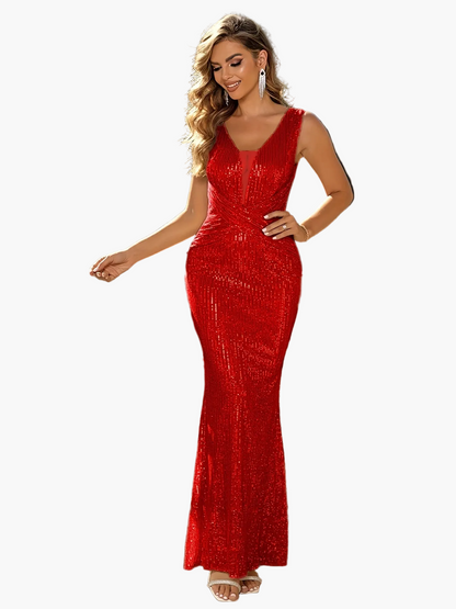 Women's Elegant Bodycon Evening Dress with Sequins and V-Neck for Festive Occasions