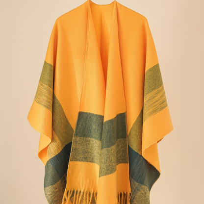 Women's Fringe Trim Open Front Poncho Cape