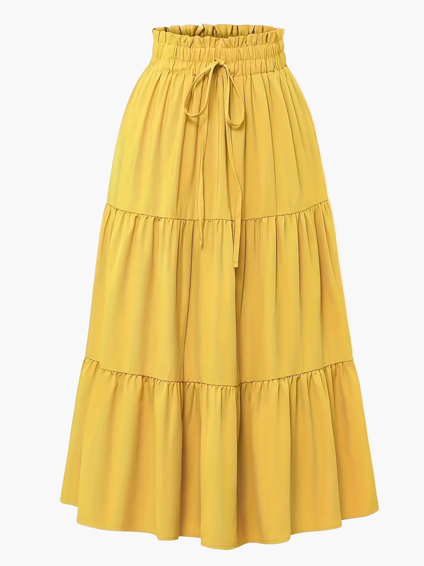 Women's Elegant Tiered Skirt with Ruffles and Drawstring – Perfect for Everyday & Leisure