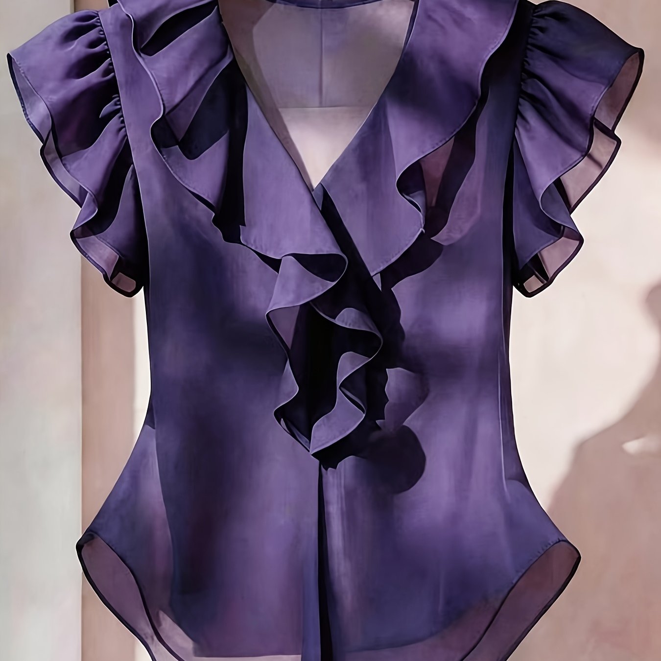 Women's blouse with ruffles and V-neck – Elegant frilled blouse for office and leisure