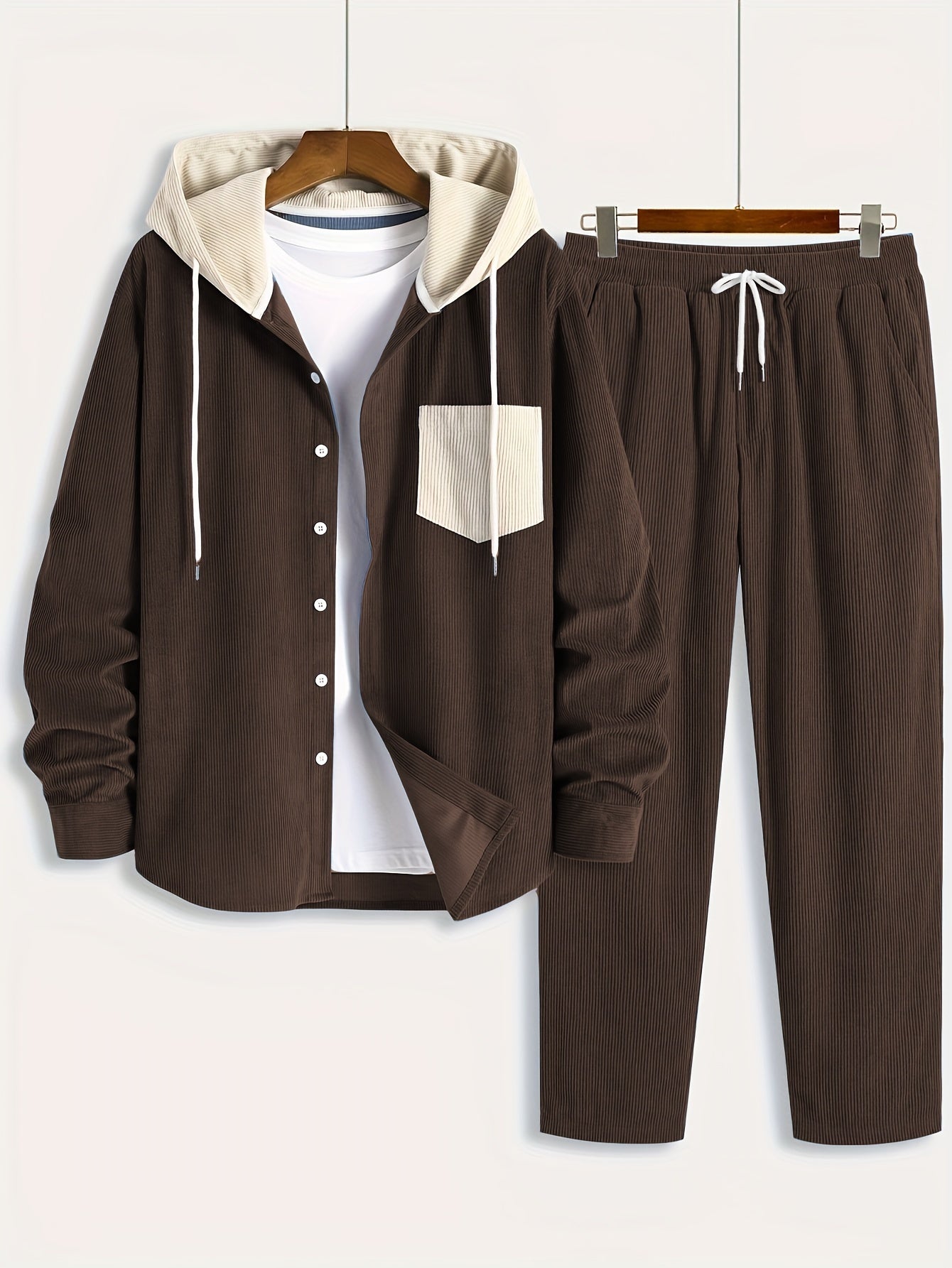 Cord-Zweiteiler Herren, Hemd-Jacke mit Kapuze & Hose