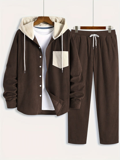 Cord-Zweiteiler Herren, Hemd-Jacke mit Kapuze & Hose