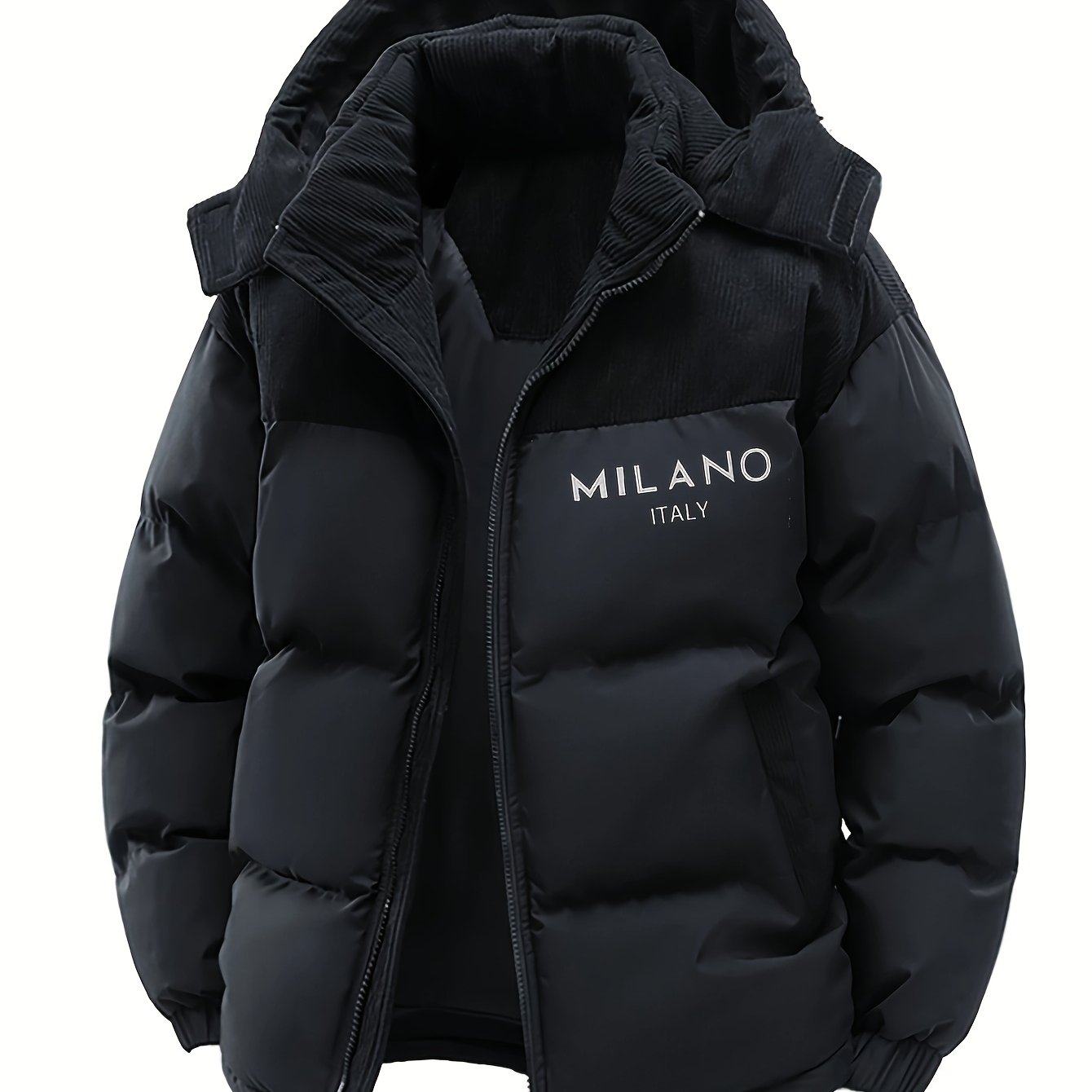 Unisex Winter Steppjacke mit Kapuze und Cord-Details