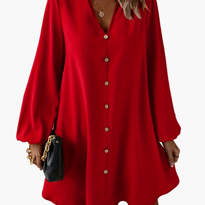 Damen Freizeitkleid mit Knopfleiste, A-Linien Schnitt, V-Ausschnitt, eleganter Alltagsstil