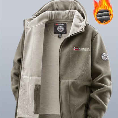 Thermo Fleecejacke mit Kapuze für Herren, durchgehender Reißverschluss