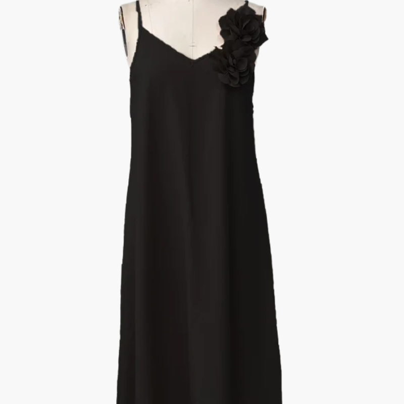 Women's Elegant Maxi Dress with V-Neck and Floral Applique – Perfect for Summer Parties and Garden Gatherings