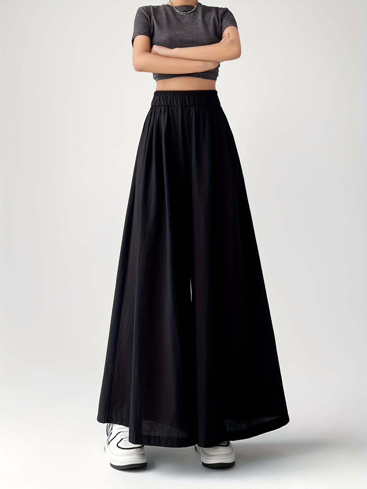 Women's Wide-Leg Culotte Pants for Leisure and Everyday Wear, Trendy Palazzo Pants, Loose Fit Design
