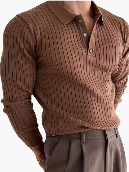 Men's knitted polo shirt with ribbed texture – Elegant casual top for office & everyday use
