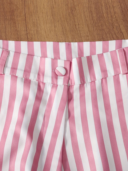 Women's Two-Piece Set – Fashionable Summer Look with Striped Pants and Bustier Top, Ideal for Garden Parties & Leisure