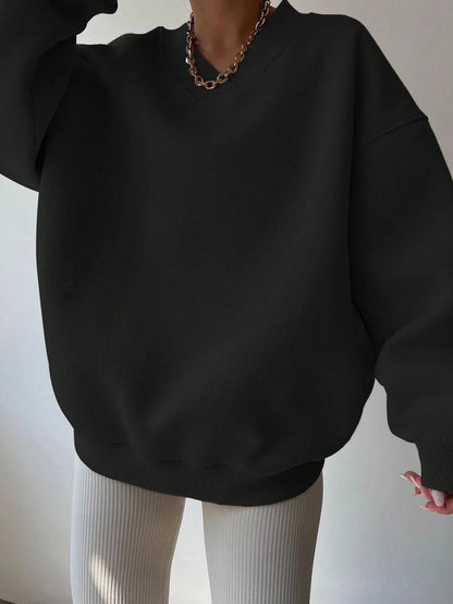 Black oversized V-neck sweatshirt for women