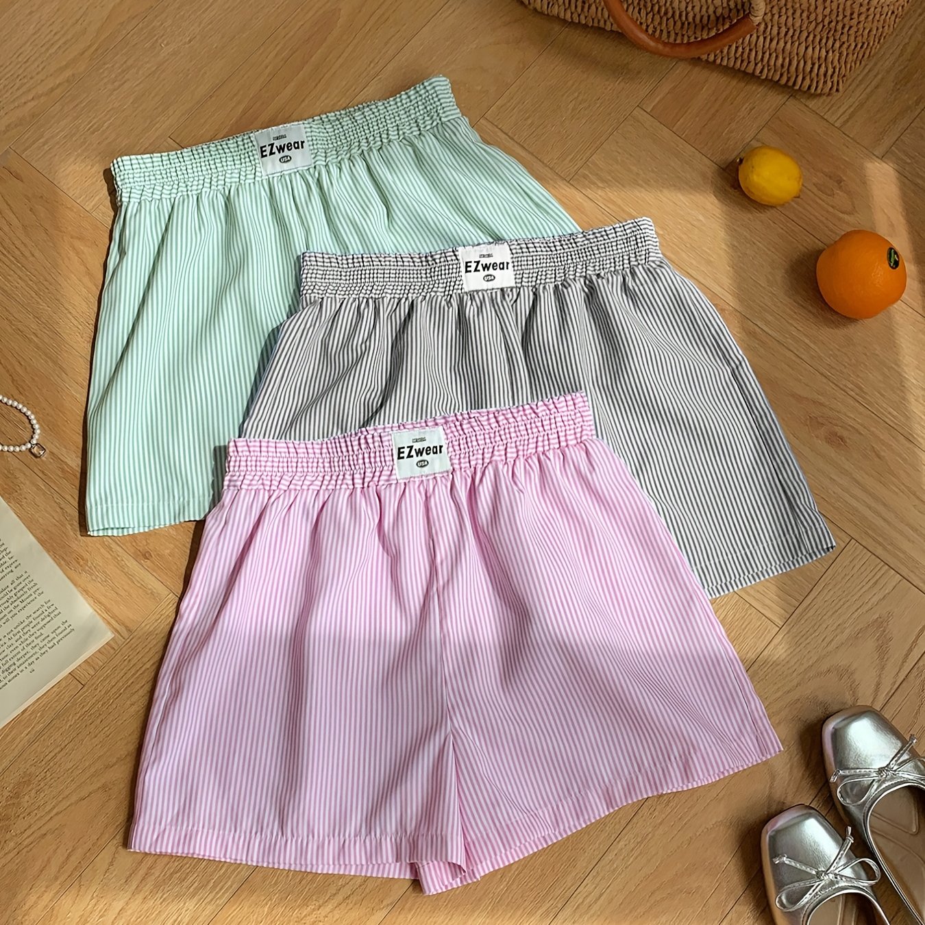 Damen Pyjama-Shorts im Streifen-Design für entspannte Sommernächte, 3er-Pack, Freizeit-Loungewear