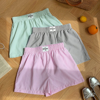Damen Pyjama-Shorts im Streifen-Design für entspannte Sommernächte, 3er-Pack, Freizeit-Loungewear