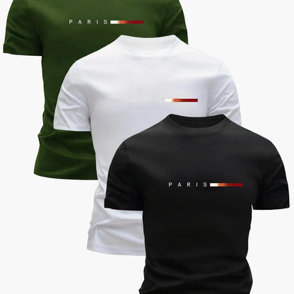 Men's T-Shirt Set 3-Pack – Modern Paris Print, Sporty Style, Perfect for Everyday & Leisure