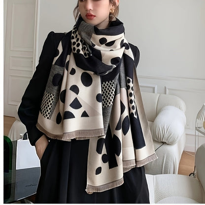 Schal mit abstraktem Punktmuster, Beige-Schwarz-Grau