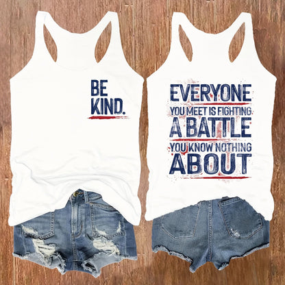 Women's Statement Tank Top Set – Be Kind & Everyone Fights Their Own Battle – Casual Graphic Summer Fashion