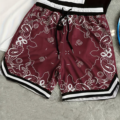Herren Streetwear Basketball Shorts mit Paisley Print – Sportliche Freizeithose für Alltag & Training
