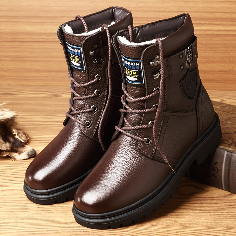 Men's winter boots, lace-up boots with a lug sole, black or brown, warm-lined