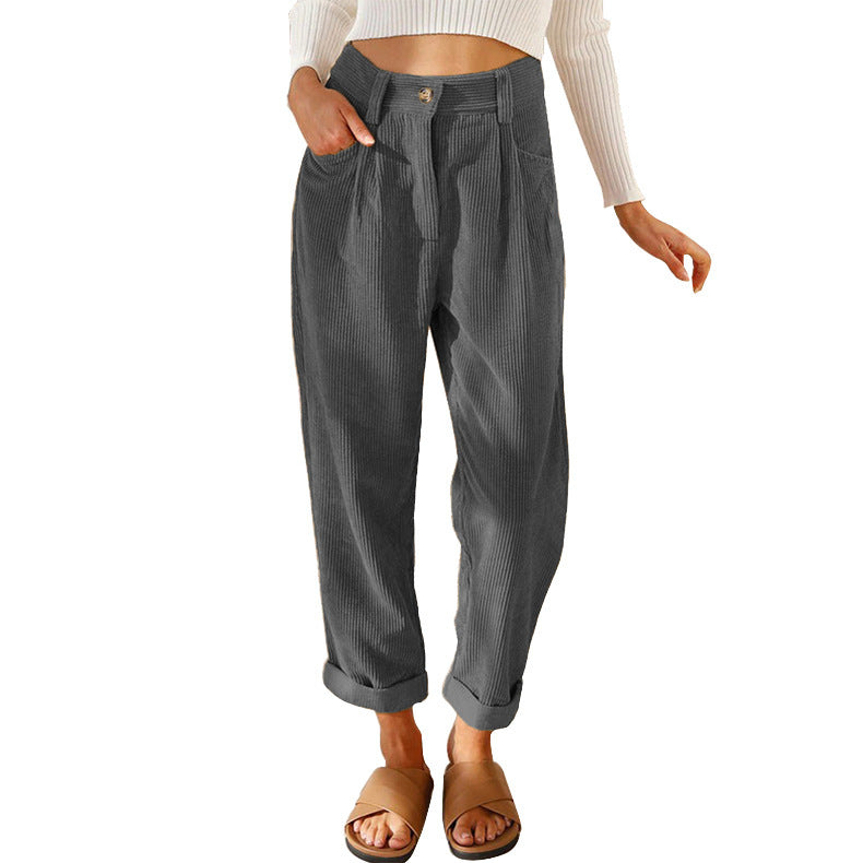 Zoe – High-waisted Casual Corduroy Pants with Loose Straight Fit