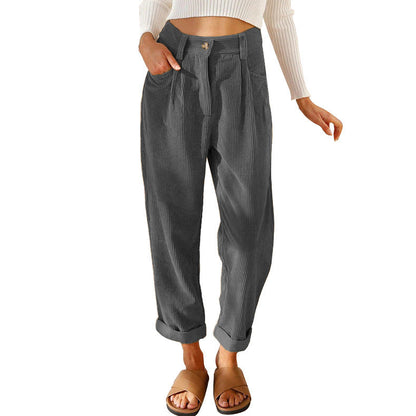 Zoe – High-waisted Casual Corduroy Pants with Loose Straight Fit
