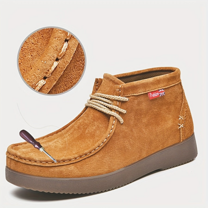 Men’s moccasin ankle boots with laces and a treaded sole in a suede look