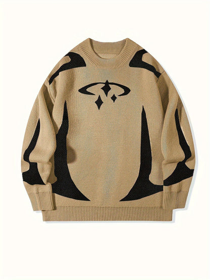 Unisex Strickpullover mit Rundhalsausschnitt und grafischem Muster