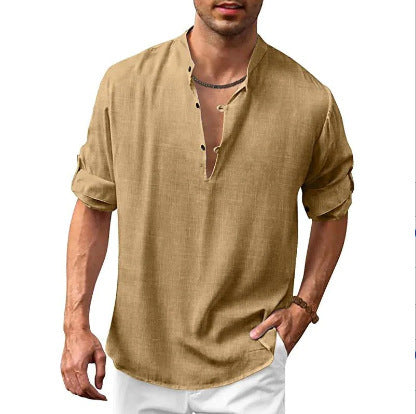Men's Casual Henley Long Sleeve Shirt – Loose Beach Shirt for Vacation and Everyday Use