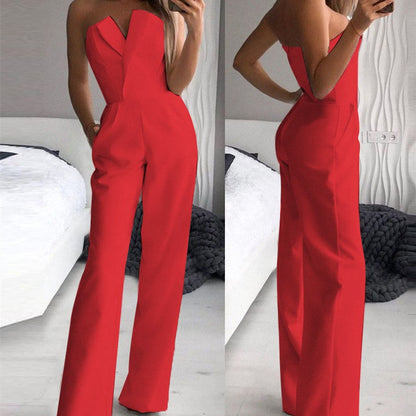 Women's Elegant Strapless Jumpsuit with Wide Leg – Stylish Overall for Special Occasions and Parties