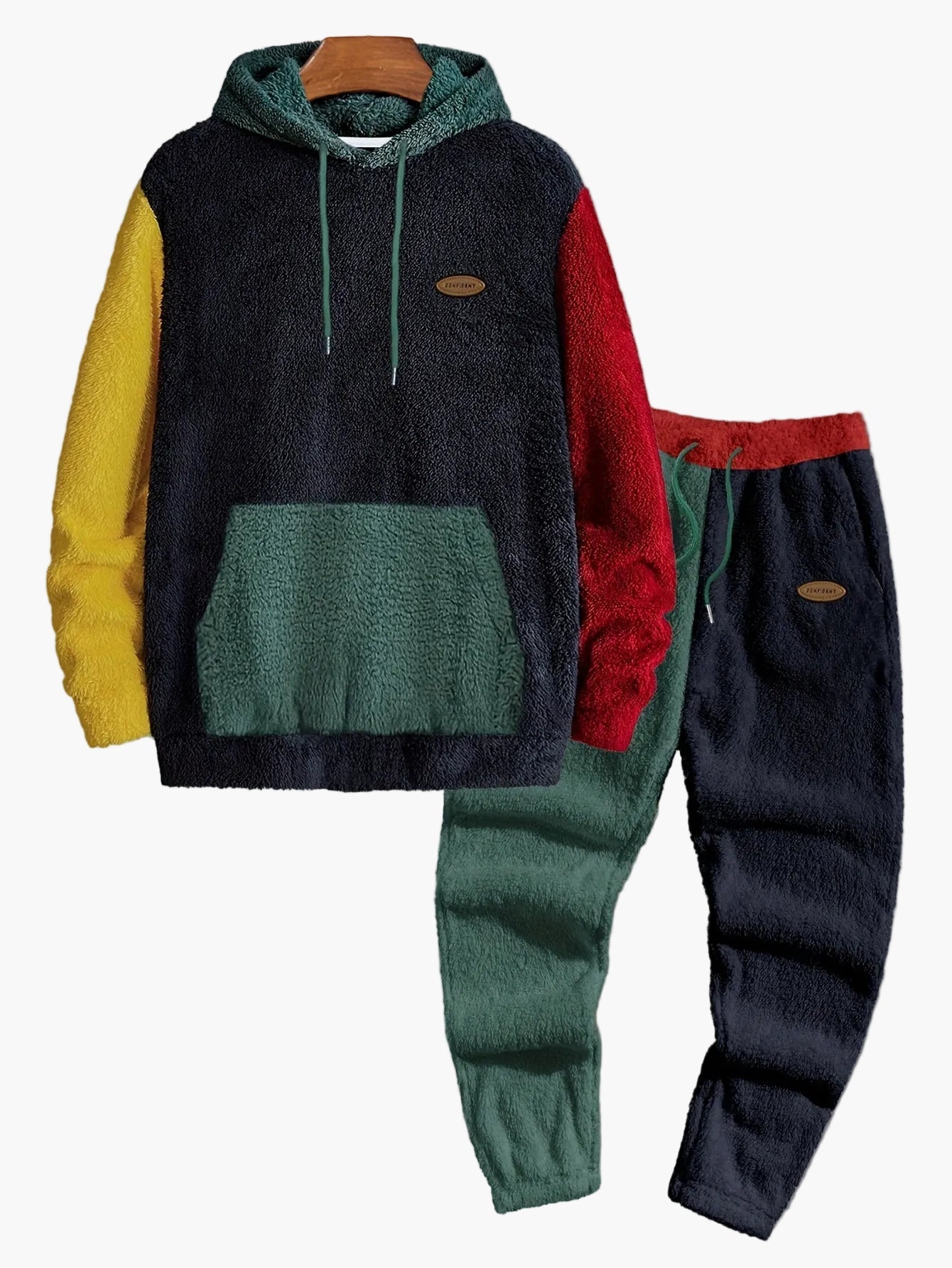 Men's Colorblock Relaxation Clothing Set with Hooded Sweatshirt and Sweatpants – Contemporary Leisure Outfit for Autumn & Winter