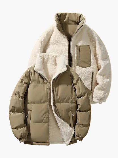 Men's Reversible Outdoor Jacket with Stand-up Collar for Leisure and Winter