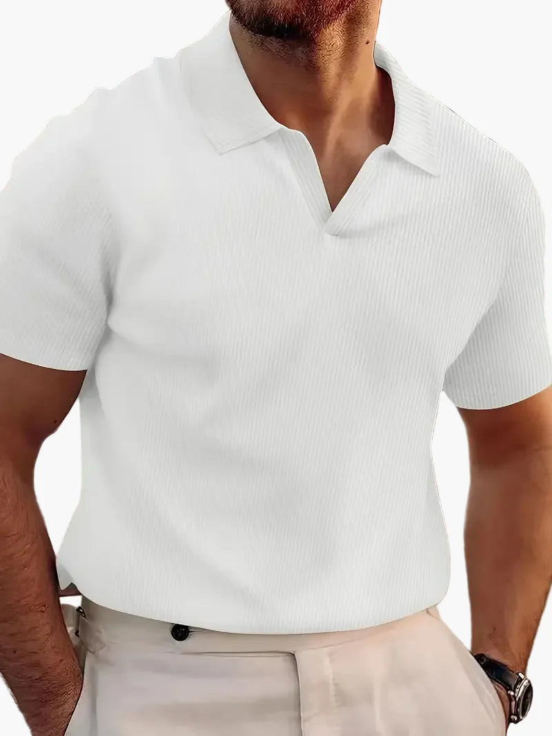 Men's Short-Sleeve Polo Shirt Modern V-Neck Casual Elegant