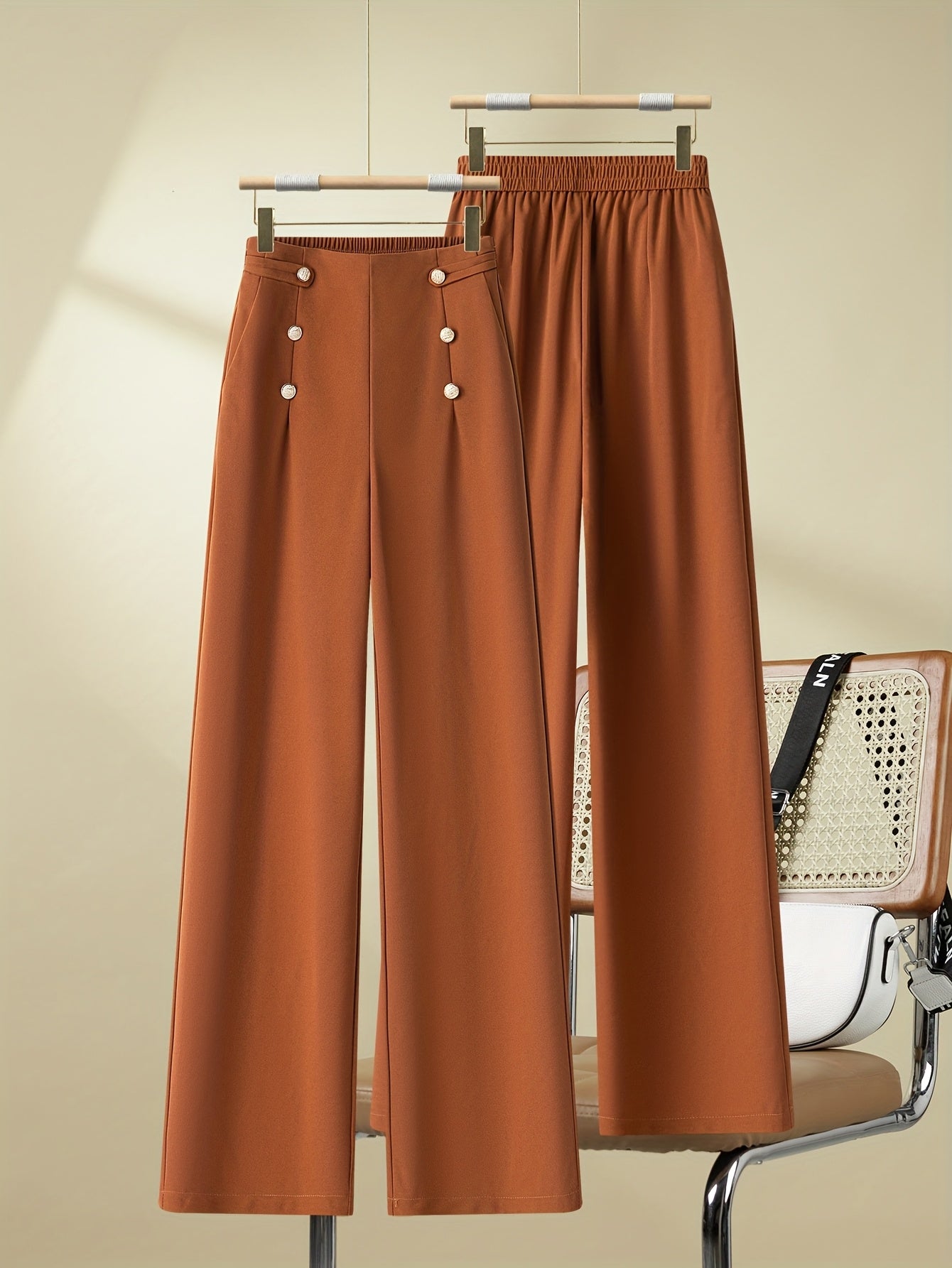 Women's Elegant Wide-Leg Pants with Button Details – Casual & Office