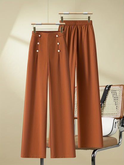 Women's Elegant Wide-Leg Pants with Button Details – Casual & Office